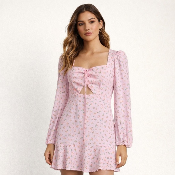 Flowers Dresses & Skirts - AFRM Los Angeles Barbie Core Cut Out Pink Floral Mini Dress Sz S Long Sleeve